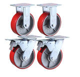 6 Inch - 6" X 2" Industrial Casters - 2 Fixed and 2 Swivel Caster Wheels with Brakes - Cast Iron Plate Casters Set of 4 Heavy Duty - 3500 lb Capacity - Foghorn Construction Foghorn Construction