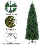Yaheetech 7.5ft Pre-lit Kingswood Fir Pencil Artificial Hinged Christmas Tree Skinny Corner Xmas Tree with 350 Incandescent Warm White Lights Prelighted Xmas Tree with Foldable Stand, Green Yaheetech