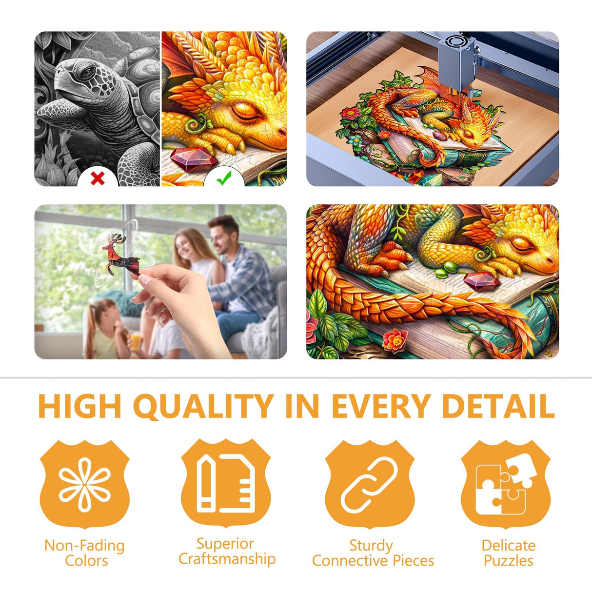 Wooden Puzzles for Adults - Sleeping Dragon Wooden Puzzle, Unique Shape Wooden Jigsaw Puzzles for Adults, Wood Puzzles Adult, Perfect for Birthday Gift, Family Puzzle, 200 Piece 11.4 x 10.9in Medium Pijesaksa