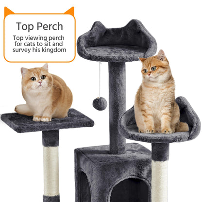 Yaheetech XL Cat Tree, 72in Multi-Level Cat Tower with 2 Cozy Caves, 3 Soft Perches, Scratching Posts, Board, and Dangling Ball, Cat Furniture Cat Play House Kittens, Dark Gray