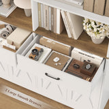 HOSTACK 69" Tall Book Shelf and Bookcase, 47" Wide Bookshelf with Doors and Drawers, 6 Tier Large Wood Bookcases with Storage Cabinet, Modern Farmhouse Display Shelf for Living Room, Office, White HOSTACK