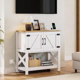 IRONCK Farmhouse Entryway Table Console Table with Power Outlet, Coffee Bar Cabinet, Sofa Table with Cabinet and Storage Shelf, for Hallway, Kitchen, Foyer, Living Room, White IRONCK