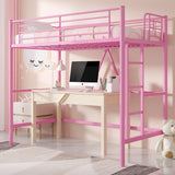 VECELO Metal Loft Bed Twin Size, Heavy Duty Bedframe with Removable Ladder and Safety Guardrail, Space-Saving, Noise Free, No Box Spring Needed, Pink VECELO