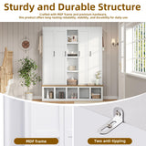 LUMISOL 4-in-1 Farmhouse Hall Tree with Wood Grain Bench and 8 Open Compartments, 62.9" Wide Entryway Bench with Storage Unit and 6 Hooks, Rustic Coat Rack for Hallway Living Room, White LUMISOL