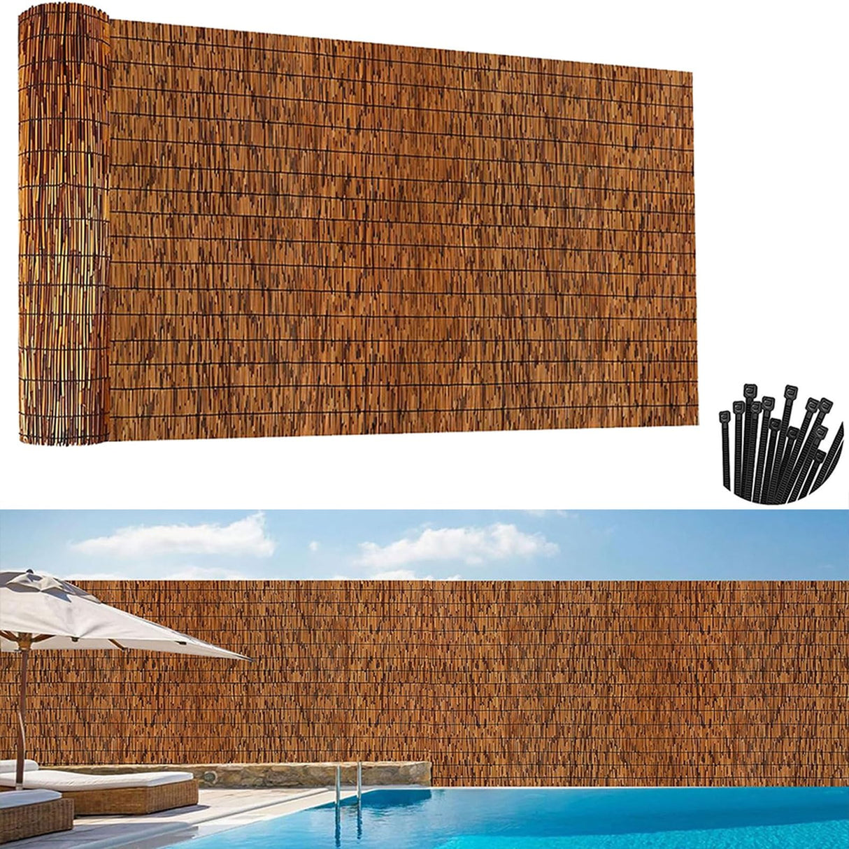 Natural Reed Bamboo Fencing Roll,1.6ft 2.3ft 2.5ft 3.3ft 3.8ft 4.5ftHigh Decorative Privacy Bamboo Fence,Bamboo Privacy Screen for Garden Balcony Window Indoor Outdoor,Privacy Fence(76x274cm(2.5x9ft)) ZMNXAS