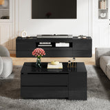 YITAHOME LED Coffee Table with Storage 4 Drawers, Modern Coffee Tables for Living Room, Wooden Rectangle Extendable Center Table with Open Shelves & Sliding Tabletop 35"- 61" for Home Office, Black YITAHOME
