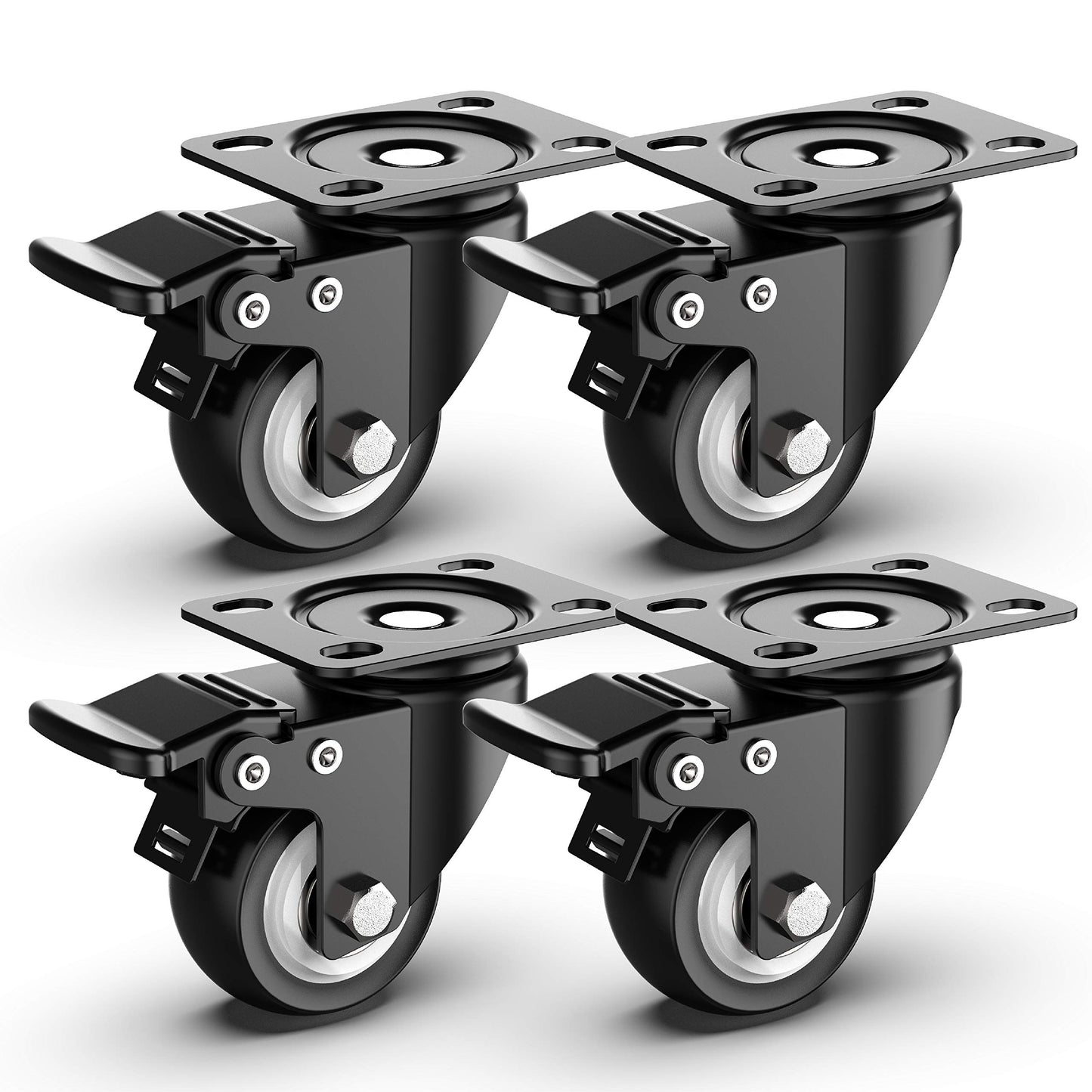 2 inch Caster Wheels Heavy Duty Swivel Casters with Safety Brake Total Capacity 600lbs (Set of 4) Good for Industrial or Furniture