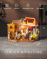 Rolife DIY Miniature House Kit 1:20 Scale Bookstore, Build Mini House Building Kit with LED Lights Craft Kits for Aduls Gifts for Him Her Rolife