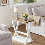 ChooChoo Farmhouse End Tables Living Room Set of 2, Narrow Side Table with Storage Shelf, Modern X-Design Slim End Table for Living Room, 11.8" D*23.6" W*23.4" D ChooChoo