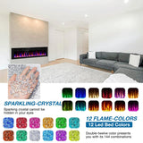 60 Inch Electric Fireplace Recessed and Wall Mounted, Fireplace Heater and Linear Fireplace, Ultra-Thin Electric Fireplace, Low Noise, with Timer, Remote Control, Adjustable 12 Flame Color, 750/1500W Sixfivsevn