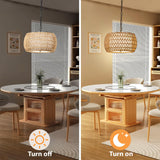 SUNLUMI Farmhouse Rattan Chandelier with 2-Tier Wicker and Fabric Shade, 3-Lights Boho Drum Pendant Light Fixture with Adjustable Chain, Hand-Woven Basket Chandeliers for Dining Living Room Kitchen SUNLUMI