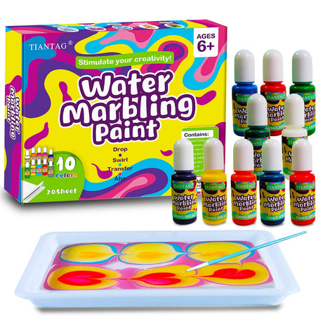 TIANTAG Marbling Paint Art Kit for Kids Creative Arts and Crafts Set for Girls & Boys 10 Colors（10ml Each） Water Marble Kit Art Painting Set for Ages 6+ UCATQ