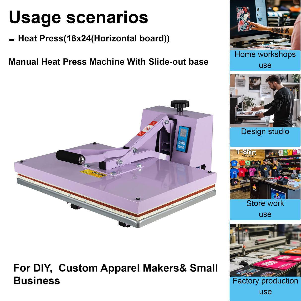 Ginkartu Ginkartu 16" x 24" Slide Out Heat Press Machine for T Shirts, Clamshell Pull Out Platen, Industrial Digital Sublimation Printer for Heat Transfer Vinyl, DIY& Small Business (Purple, L16*W24) Ginkartu