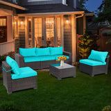 LEVELEVE 6 Pieces Outdoor Patio Furniture Sets,Rattan Conversation Sectional Set,Manual Weaving Wicker Patio Sofa,w/Table&Wide Armrest LEVELEVE