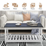 UYIHOME Farmhouse Coffee Table for Living Room, 2-Tier Rectangular Wooden Centre Cocktail Table with Slats Shelf Storage and V-Shaped Frame, Oak Blak UYIHOME