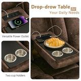 URRED Loveseat Rocker Recliner Sofa with Console, Manual Reclining Loveseat RV Couch Double Rocking Chair Nursery with Cup Holders, Side Pocket, Bluetooth Speaker, USB, Outlets (Brown) URRED