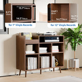 Cozy Castle Record Player Stand, Turntable Shelf with Vinyl Storage up to 500 Albums, Vinyl Record Player Shelf with Power Outlet Sideboard Buffet Cabinet with Storage Accent Cabinet, Brown Cozy Castle