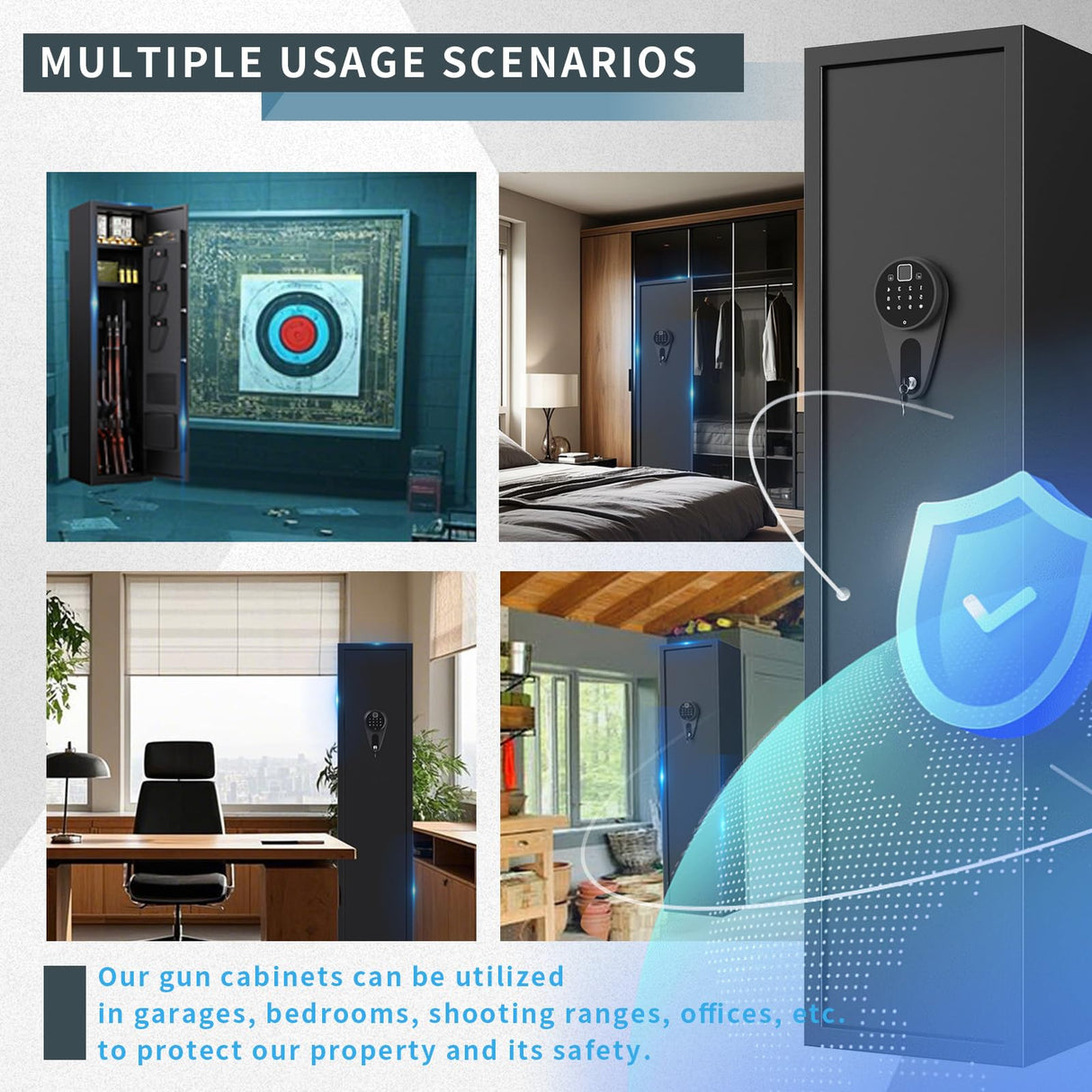 5-6 Gun Safe Cabinet for Rifles and Pistols With 3 Pistol Pouches and 2 Pockets for Home Security Quick Access via Biometric Lock No Assable Require Gun Safes with Adjustable Gun Rack for Shotguns AOJUFEO