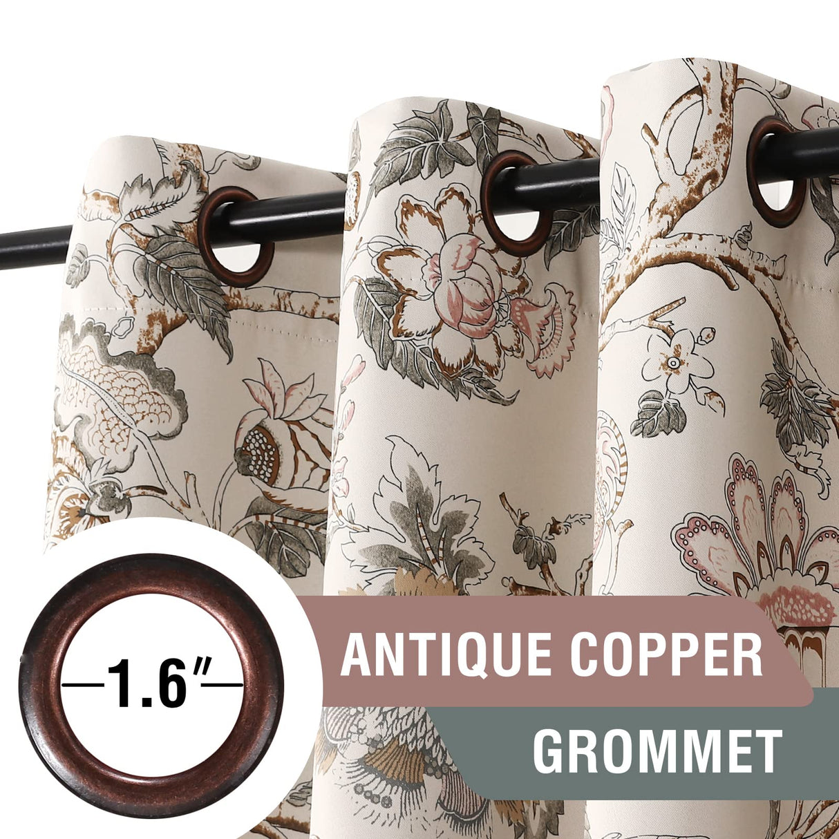 H.VERSAILTEX Blackout Curtains 108 Inch Length 2 Panels Set Floral Print Curtain Drapes for Living Room Thermal Insulated Grommet Window Curtains for Bedroom - Traditional Floral in Sage and Brown H.VERSAILTEX