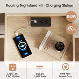 Black Floating Nightstand Set of 2 with Charging Station and Storage Drawer Wall Mounted Bedside End Table Wood Modern Night Stand for Bedroom Nightstands Set 2 Black HOSEOKA