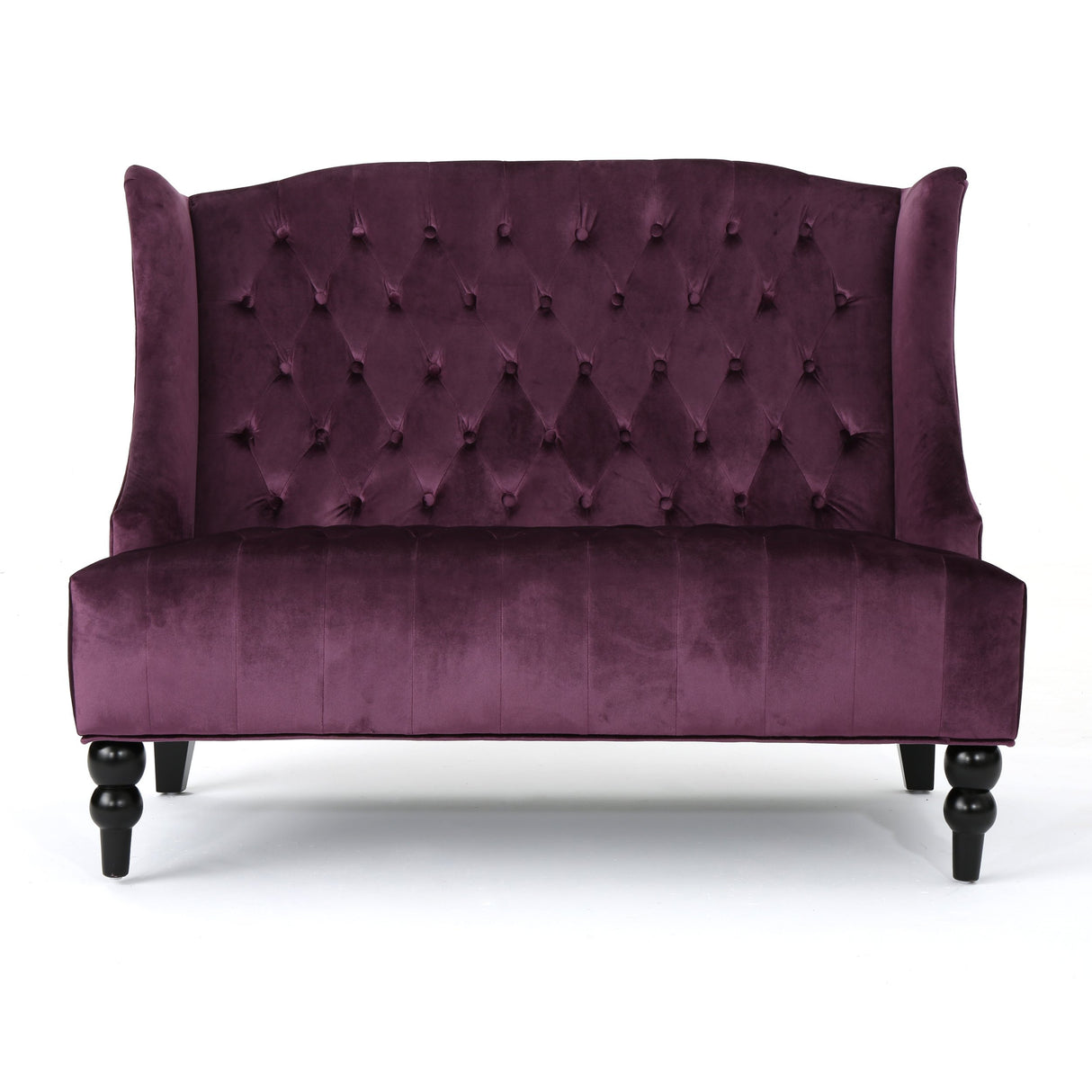 Christopher Knight Home GDFStudio Leona Modern Glam Tufted Velvet Wingback Loveseat, Raisin and Dark Brown GDFStudio