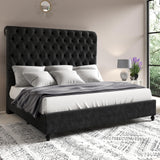 Jocisland Queen Size Bed Frame with Sleigh Headboard 60" Tall Velvet Upholstered Platform Bed, No Box Spring Needed, Black Jocisland