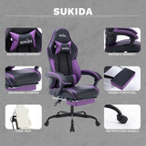 Ergonomic Video Gamer Chairs Gaming Computer Chairs Gamer Chairs for Adults Massage Lumbar Support Swivel Height Adjustable Headrest Backrest SUKIDA