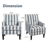 WakeZero Accent Chair, Modern Comfy Mid-Century Accent Chairs，Linen Upholstered Lounge Arm Chair with Solid Wood Reading Side Padded Single Sofa for Living Room/Office/Balcony/Bedroom-Blue Stripe WakeZero