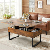 SMOOL Lift Top Coffee Table, 3 in 1 Multi-Function with Hidden Compartment for Living Room, Modern Lift Coffee Table Converts to Dining Table for Reception, Rustic Brown SMOOL