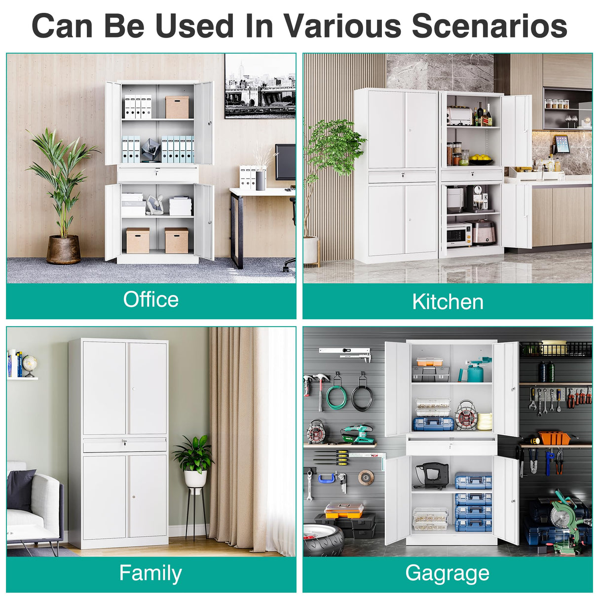 SISESOL Metal Garage Storage Cabinet with Doors and Shelves, 71" Multifunctional Garage Storage Closet Large Garage Locker with Adjustable Shelves & Locking Doors Steel Storage Tall Cabinet SISESOL