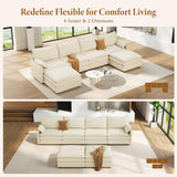 Vesgantti 142" U Shaped Sectional Couch, Comfy Cloud Modular Sectional Sofa with 2 Ottoman Deep Seat Chenille Modern Cloud Sofa, Modular Sofas for Living Room, Bedroom and Apartment, Beige Vesgantti