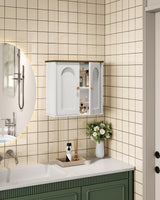 CHOEZON Bathroom Wall Cabinet, Medicine Cabinet with Adjustable Shelf, Modern Wall Cabinet with 2 Doors, Farmhouse Wall Mounted Storage Cabinet, for Bathroom, Living Room, Kitchen, White and Walnut CHOEZON