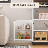 IRONCK Kitchen Island with Storage and Power Outlet, Rolling Kitchen Island on Wheels with Extendable Dining Table, Kitchen Cart with Wine Rack and 3 Open Shelves, White IRONCK