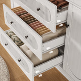 TOKSOM 4 Doors Freestanding Armoire Wardrobe Closet, 72" White Bedroom Wooden Closet Large Capacity Storage Armoire with 3 Drawerse and 3 Hanging Rod Shelves Clothes Organizer TOKSOM