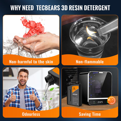 TECBEARS 3D Resin Cleaner 4KG, 3D Printer Resin Detergent, Non-Toxic Reusable Resin Cleaner, Compatible with 3D Printer Resin, UV Resin, 2KG 2Pack