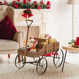 Giantex Decorative Garden Planter, Small Wagon Cart with Metal Wheels, Wood Raised Beds Plant Pot Stand for Backyard Garden Patio 24.5"x13.5"x24" (Natural) Giantex