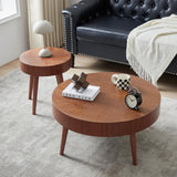 AVZEAR Nesting Round Coffee Table Set of 2, Mid Century Modern Coffee Table, Natural Wood Nesting Tables Walnut Side Table and Farmhouse End Table Set for Living Room Bedroom, Cafe, Office(Walnut) AVZEAR