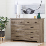 South Shore Versa Collection 8-Drawer Double Dresser, Weathered Oak with Antique Handles South Shore