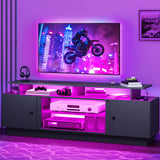 DWVO Modern TV Stand for 65/75 Inch TVs, Entertainment Center with LED Lights, TV Shelf with Storage Cabinets & Movable Partition, TV Console for Living Room, Black DWVO