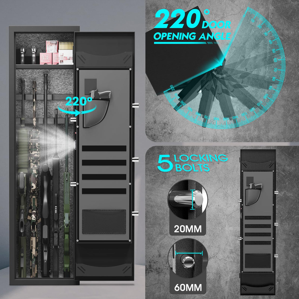 4-6 Rifle Gun Safe, Biometric Gun Safe, 54" Long Gun Safe for Rifles and Pistols, Quick Access Gun Cabinet for Rifles and Shotguns with Backlit Keypad, Dual Alarm System and 3 Gun Racks Luzfuego