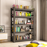 Bookshelf 5 Tier Metal Wide Bookshelves, Heavy Duty Bookcase Tall Book Shelf Storage Organizer, Adjustable Bookshelf For Bedroom/Living Room/Home Office/Library, Black(with fence-78"H*47.24"W*18"D) KILISTEELS