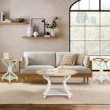 Wnutrees Farmhouse Round Coffee Table, Rustic Circle Coffee Table with Wood Tray Top for Living Room, Boho Coffee Table with Storage Shelf, Handcrafted Finish, White Wnutrees