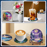 Sitsink Moon Landscape Diamond Art Coasters - 8 Pcs DIY Moon Landscape Northern Lights Adult Diamond Painting Coasters Kits with Holder for Adults Beginners Gift Crafts Supplies Sitsink