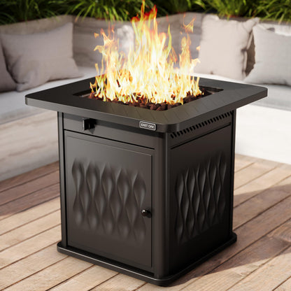 EAST OAK 28'' Propane Fire Pit Table, 50,000 BTU Steel Gas FirePit for Outdoor, Outside Patio Deck and Garden, CSA Certified Fire Table with Magnetic Lid, Cover-Storage Basket and Lava Rock , - WoodArtSupply