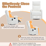Manual Swivel Rocker Recliner Chair for Adults, Overstuffed Glider Chair for Nursery with Massage and Heat, Living Room Reclining Chair, Faux Leather White Luxlen