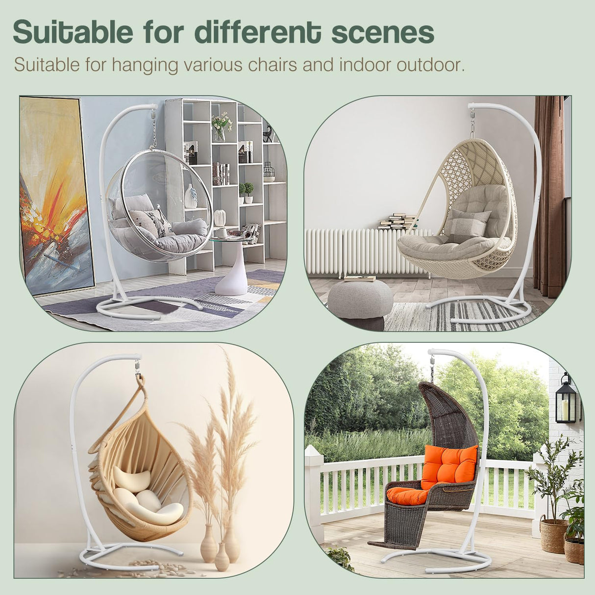 Hammock Stand Only Max 300lbs Hammock Chair Stand Only Heavy Duty Hanging Chair Stand Only 360 Degree Rotation C Stand Frame for Egg Chair Indoor Outdoor Porch Swing, White YEEFY