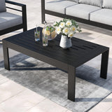Aeeiua Outdoor Rectangle Patio Aluminum Coffee Tables for Outside, All Weather Patio Slatted Tabletop for Indoor or Outdoor Use Aeeiua
