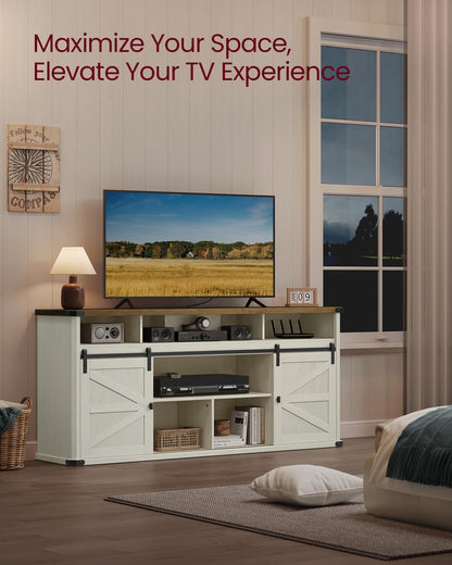 VASAGLE TV Stand for TVs up to 75 Inches, Farmhouse Entertainment Center with Sliding Barn Doors, TV Console Table for Living Room, Rustic White and Honey Brown ULTV323W02