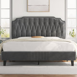 Yaheetech Dark Gray Velvet Upholstered Queen Bed Frame with Adjustable Curved Headboard Yaheetech