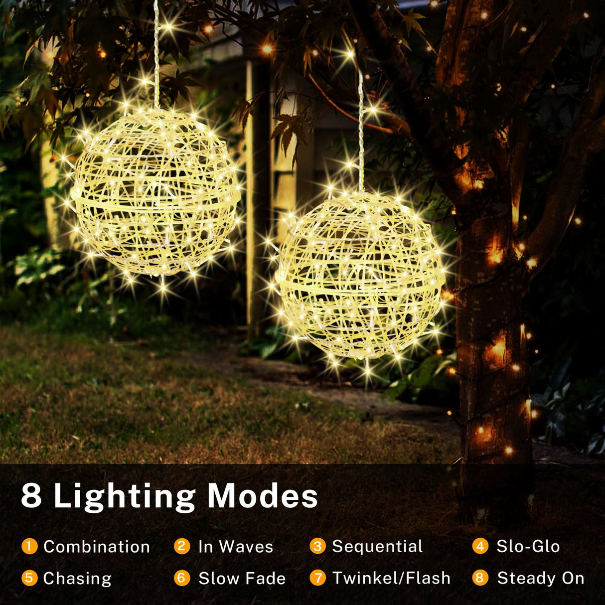 Outdoor Christmas Balls Lights 4 Pack Hanging 7.9" LED Garden Sphere Tree Lights 8 Modes Waterproof Glow Globe Lights with Memory Timer Plug for Party Yard Porch Eave Patio Xmas Decoration-Warm White SenLuKit